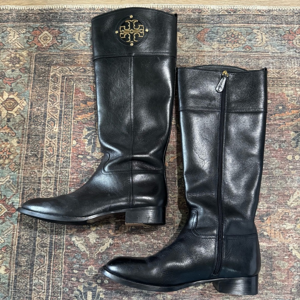 Tory Burch Kiernan Riding Tall Equestrian Classic Boots Black Leather 10.5 - Picture 5 of 16